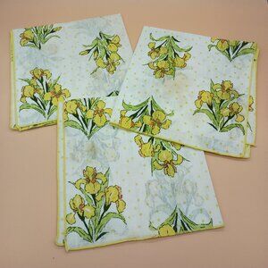 Vintage Cloth Napkins Set of 3 1970s Floral Iris Yellow Cottagecore READ